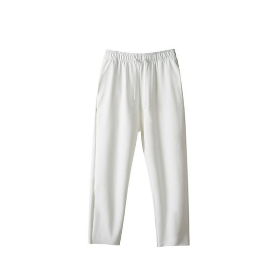 FRSASU Mens Baggy Capri Pants Drawstring Knit Casual Solid Pocket Open Bottom Sports Pants Beige