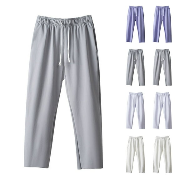 FRSASU Mens Baggy Capri Pants Drawstring Knit Casual Solid Pocket Open Bottom Sports Pants White