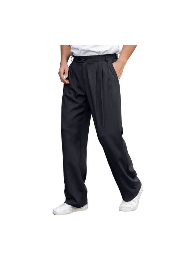 Mens Baggy Dress Pants Casual Vintage Pleated Wide Leg Summer Casual Slacks Relaxed Fit Trousers Black