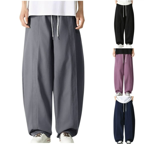 FRSASU Mens Baggy Haren Pants Casual Loose Fit Elastic Waist Drawstring Cargo Pants with Pocket Purple