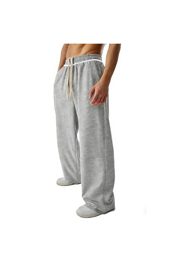 Mens Baggy Loose Fit Raw Hem Sweatpants Casual Streetwear Drawstring Wide Leg Stretchy Pants with Pockets Gray