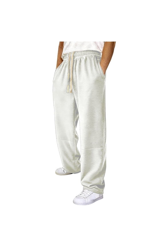 Mens Baggy Loose Fit Raw Hem Sweatpants Casual Streetwear Drawstring Wide Leg Stretchy Pants with Pockets Gray