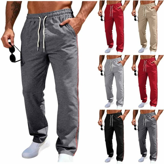 FRSASU Mens Baggy Sweatpants Open Bottom Workout Joggers Elastic Waist Drawstring with Pockets Red
