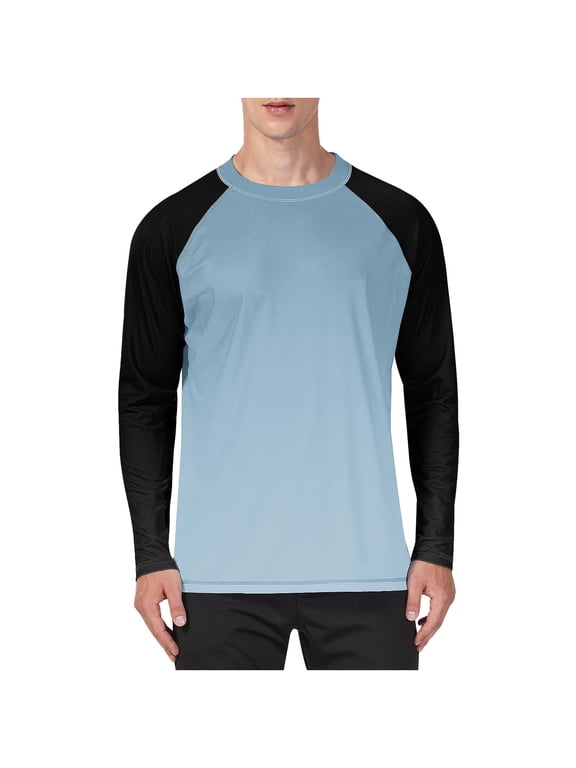 Mens Baseball Shirt Casual Raglan Long Sleeve Crewneck Graphic T-Shirt Lightweight Vintage Tops Sky Blue-A