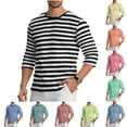 thumbnail image 1 of FRSASU Men's Casual Striped Crewneck Long Sleeve T-Shirt Basic Pullover Lightweight Daily Workout Tee Tops Yellow-A, 1 of 6
