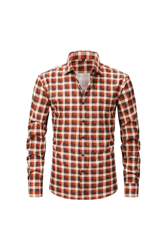 Mens Blouse Gradient Striped Dress Shirt Tops Casual Business Plaid Print Long Sleeves Camisa Social Masculina Orange