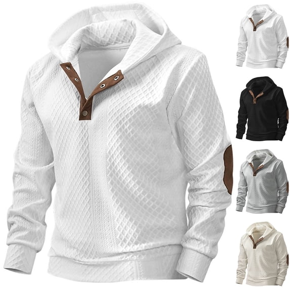 FRSASU Mens Button Down Hoodies Long Sleeve Shirt Casual Stylish Cotton Pullover Lightweight Hoodies White