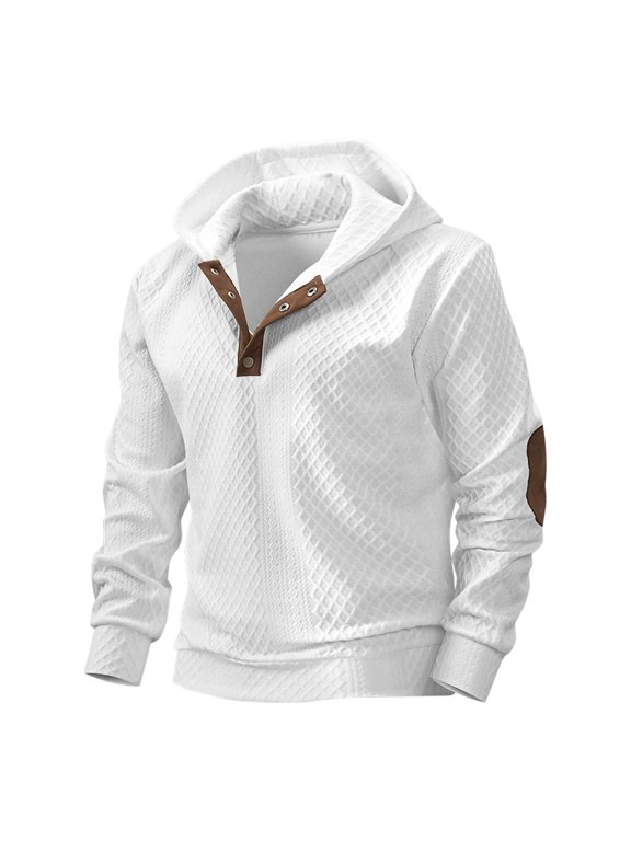 Mens Button Down Hoodies Long Sleeve Shirt Casual Stylish Cotton Pullover Lightweight Hoodies White