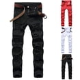 thumbnail image 1 of FRSASU Mens Button zipper Ripped Jeans, Distressed Destroyed Slim Fit Straight Leg Denim Pants with pockets White, 1 of 9