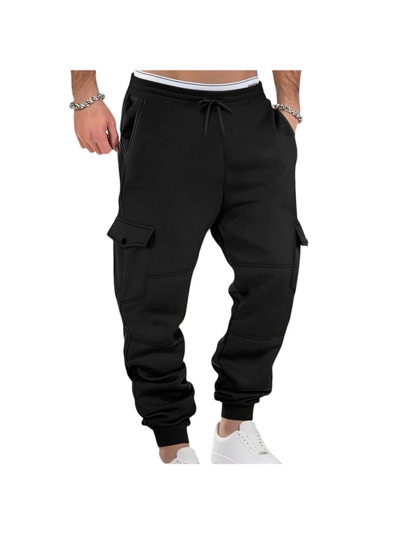 Mens Cargo Joggers Pants Elastic Waist Drawstring Baggy Sweatpants Techwear Pants for Men Black