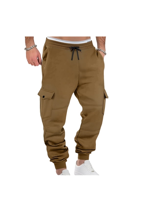 Mens Cargo Joggers Pants Elastic Waist Drawstring Baggy Sweatpants Techwear Pants for Men Brown
