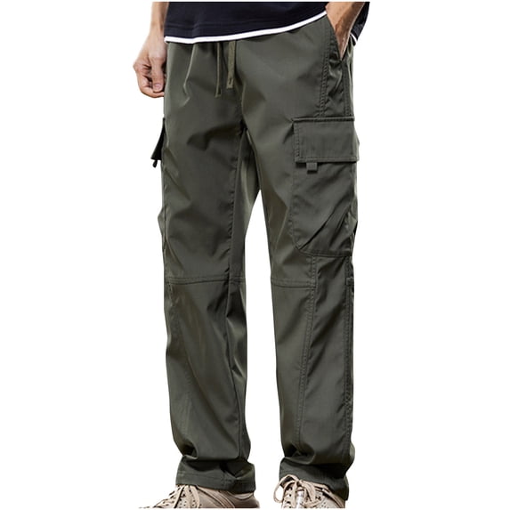 FRSASU Mens Cargo Pants Stretch Sweatpants Loose Fit Drawstring Hiking Workout Joggers with Multi Pockets Army Green