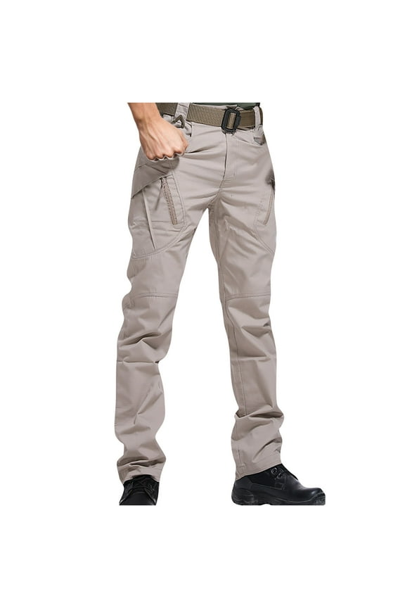 Mens Cargo Work Pants Waterproof Hiking Pants for Men Outdoor Elastic Pants with Pockets Khaki