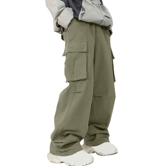 FRSASU Mens Casual Baggy Cargo Pants Stretch Sweatpants Loose Fit Drawstring Hiking Workout Wed Leg Joggers with Multi Pockets Green