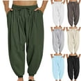 thumbnail image 1 of FRSASU Mens Casual Harem Pants Elastic Waist Drawstring Lightweight Summer Loose Beach Pants White, 1 of 6