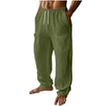 thumbnail image 1 of FRSASU Mens Casual Linen Pants Elastic Waist Drawstring Baggy Pants Cotton Wide Leg Yoga Beach Trousers with Pockets Army Green, 1 of 9