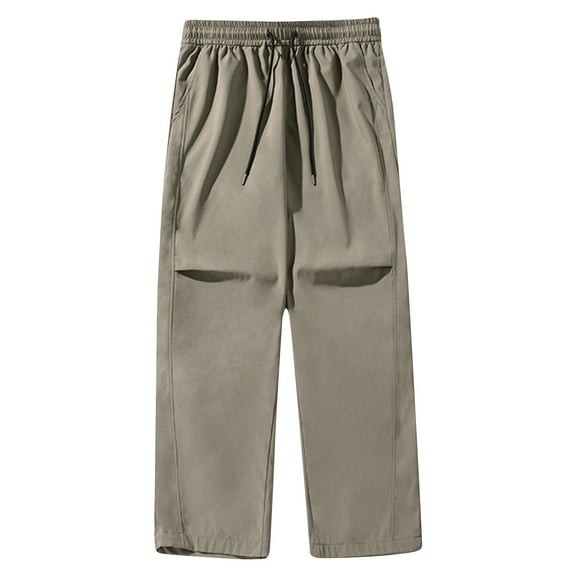 FRSASU Mens Casual Outdoor Pants Elastic Waist Lightweight Loose Fit Pleated Design Slacks Trousers Khaki