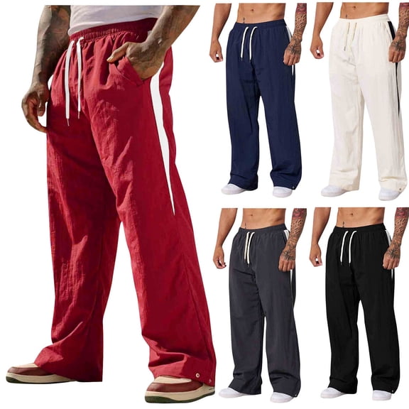 FRSASU Mens Casual Pants Elastic Waist Drawstring Cotton Linen Pants Lightweight Sports Outdoor Fitness Running Trousers Red