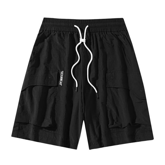 FRSASU Mens Casual Shorts Drawstring Summer Beach Stretch Twill Chino Golf Running Jogging Beach Sweat Shorts with Pockets Black