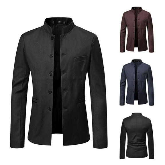 FRSASU Mens Casual Suit Blazer Jacket Mandarin Collar Single Breasted Sport Coat Business Dress Coat Red