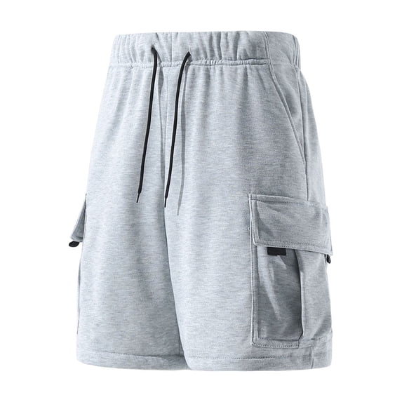 FRSASU Mens Casual Sweat Cargo Cotton Shorts Drawstring Elastic Waist Athletic Workout Gym Jogger Shorts with Pockets Gray