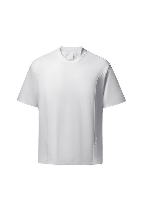 Mens Casual Turtleneck Mock Neck Cotton T Shirt Slim Fit Simple Lines Short Sleeve Summer Basic Tops White