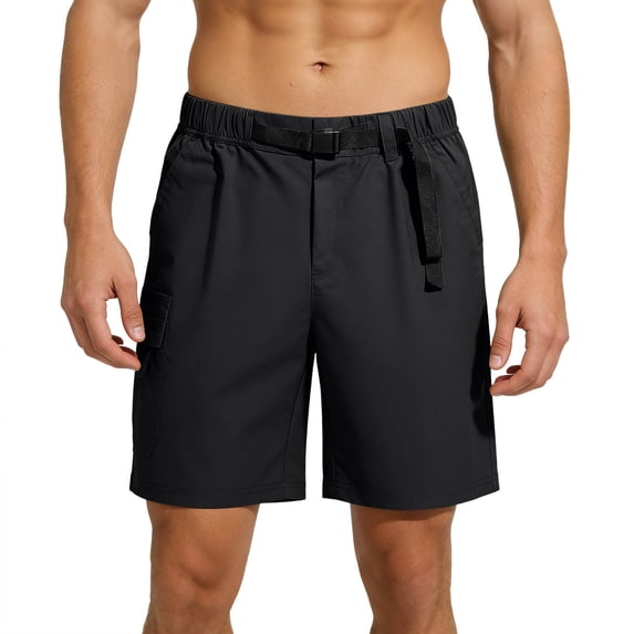 FRSASU Mens Casual Twill Cargo Shorts Cotton Drawstring Classic Cargo Stretch Short with Multi Pockets Black