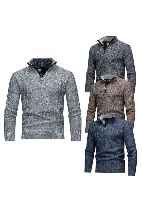 Mens Chunky Quarter Zip Pullover Sweater Turtleneck Mockneck Raglan Long Sleeve Sweaters Blue