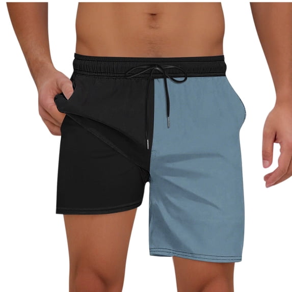 FRSASU Mens Color Block Running Shorts 2 in 1 Gym Workout Shorts 7 inch Quick Dry Athletic Short with Liner Zip Pockets Blue