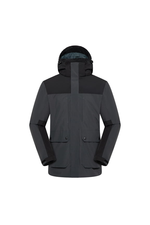 Mens Color Blocked Jacket Zip Hooded Windbreaker Coat Outdoor Workwear Jacket with Detachable Hood Dark Gray