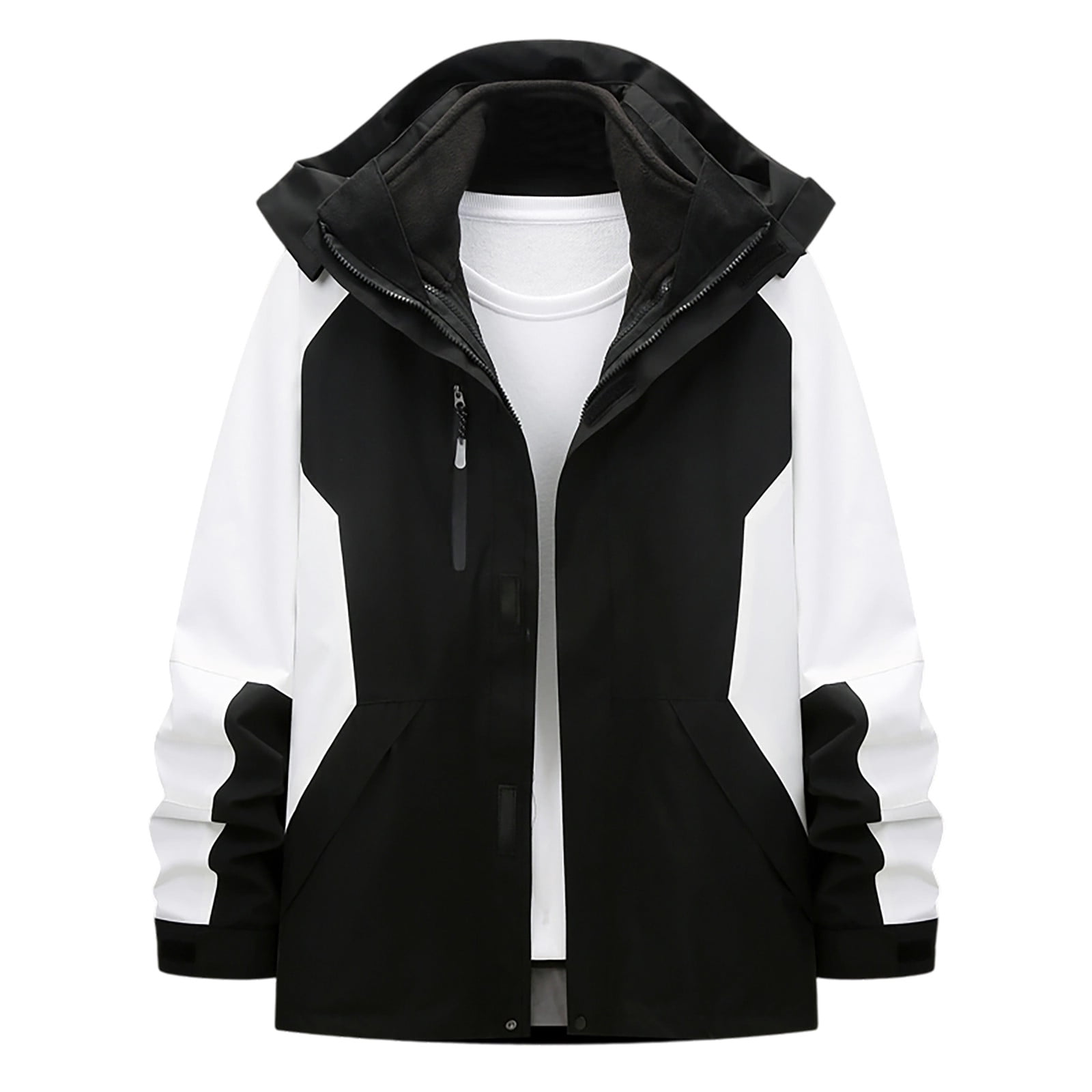 FRSASU Mens Color Blocked Jacket Zip Hooded Windbreaker Coat Outdoor ...