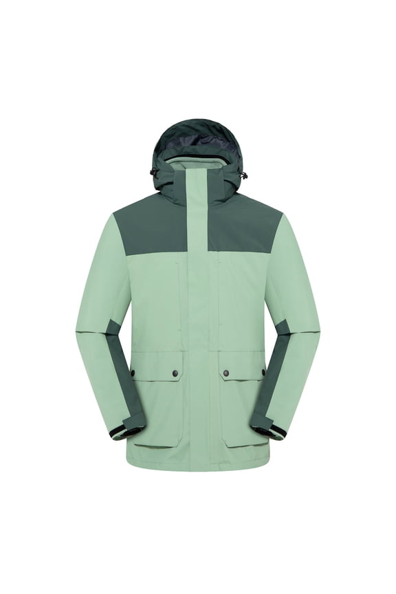Mens Color Blocked Jacket Zip Hooded Windbreaker Coat Outdoor Workwear Jacket with Detachable Hood Green
