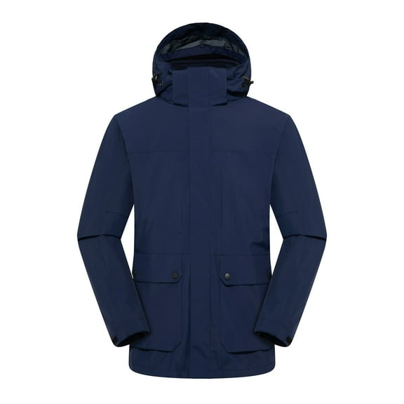 FRSASU Mens Color Blocked Jacket Zip Hooded Windbreaker Coat Outdoor Workwear Jacket with Detachable Hood Navy