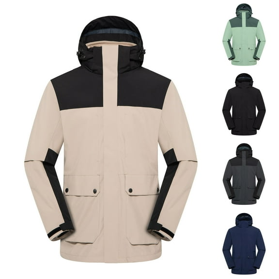 FRSASU Mens Color Blocked Jacket Zip Hooded Windbreaker Coat Outdoor Workwear Jacket with Detachable Hood Navy