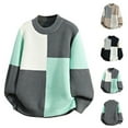 thumbnail image 1 of FRSASU Mens Color Blocked Warm Sweater Casual Crew Neck Elastic Pullover Textured Knit Sweaters Khaki, 1 of 4