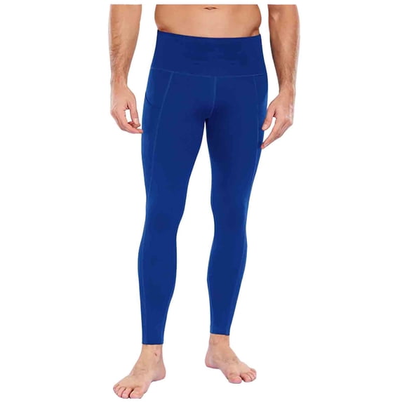 FRSASU Mens Compression Pants Running Tights Pockets Sports Leggings Workout Cycling Athletic thermal Blue