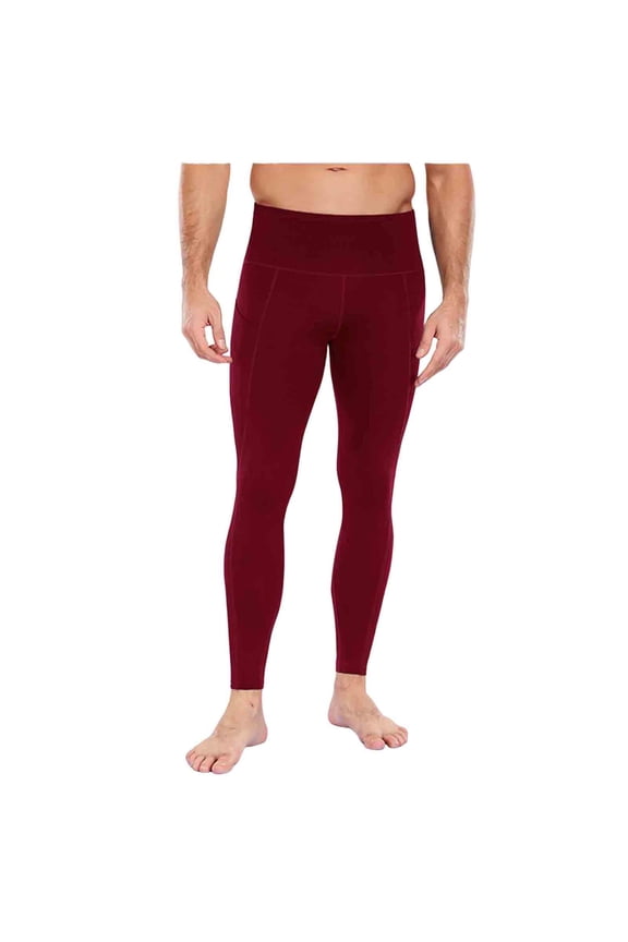 Mens Compression Pants Running Tights Pockets Sports Leggings Workout Cycling Athletic thermal Red