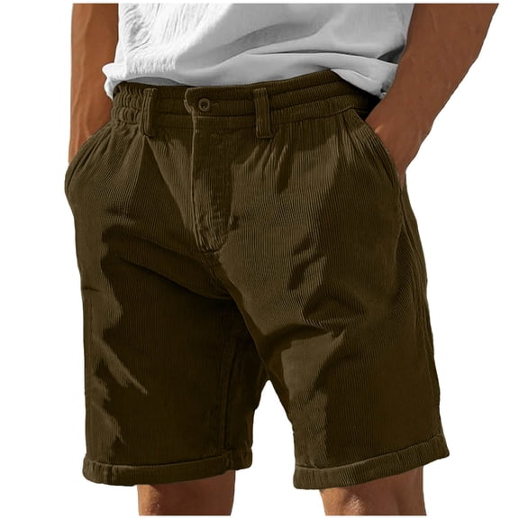 FRSASU Mens Corduroy Shorts 5/6 Inseam Casual Button Summer Beach Shorts for Men with Pockets Coffee