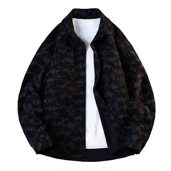 FRSASU Mens Corduroy Vintage Ink Style Shirt Button Jacket Loose Casual Lapel Shirts Black