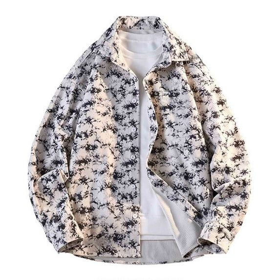 FRSASU Mens Corduroy Vintage Ink Style Shirt Button Jacket Loose Casual Lapel Shirts White