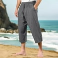 thumbnail image 1 of FRSASU Mens Cotton Linen seven quarter pants Casual Drawstring Elastic Waist Pants Summer Beach Loose seven quarter beach pants Dark Gray, 1 of 6