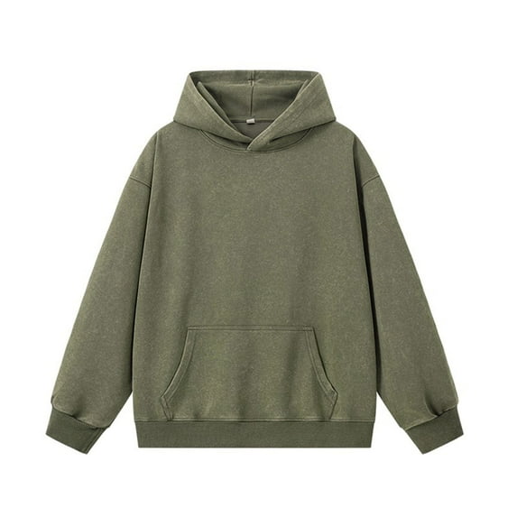 FRSASU Mens Cotton Oversized Hoodies Vintage Hoodie Couples Pullover Hoodies for Men Streetwear Sweatshirts Army Green