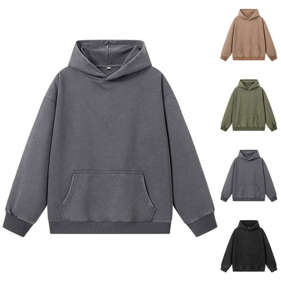 FRSASU Mens Cotton Oversized Hoodies Vintage Hoodie Couples Pullover Hoodies for Men Streetwear Sweatshirts Dark Gray