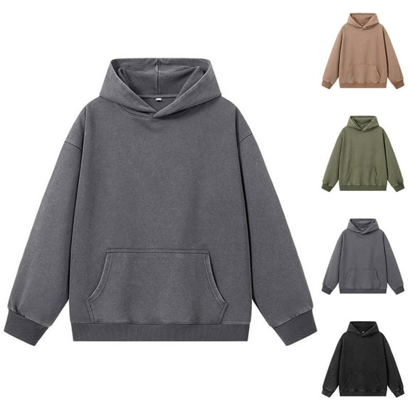 FRSASU Mens Cotton Oversized Hoodies Vintage Hoodie Couples Pullover Hoodies for Men Streetwear Sweatshirts Dark Gray