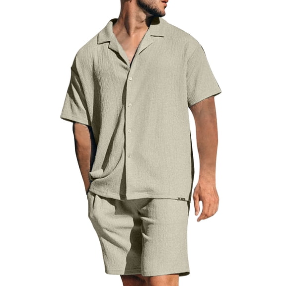 FRSASU Mens Cotton Pajama Set Short Sleeve, Button Down Shirt Shorts Pajama Set for Men Lightweight Men's Sleepwear 2 Piece Green