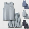 thumbnail image 1 of FRSASU Mens Cotton Pajama Vest Shorts Sets 2 Piece Outfits Sleeveless Summer Beach Round Neck Tank Tops and Shorts Casual Sets Gray, 1 of 3