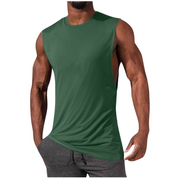 FRSASU Mens Cotton Sleeveless Tank Tops Cut off Muscle Gym T Shirts Running Beach Loose Fit Tees Army Green