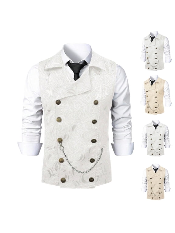 Mens Double Breasted Suit Vest, Stylish Paisley Slim Fit formal Business Dress Waistcoat Yellow