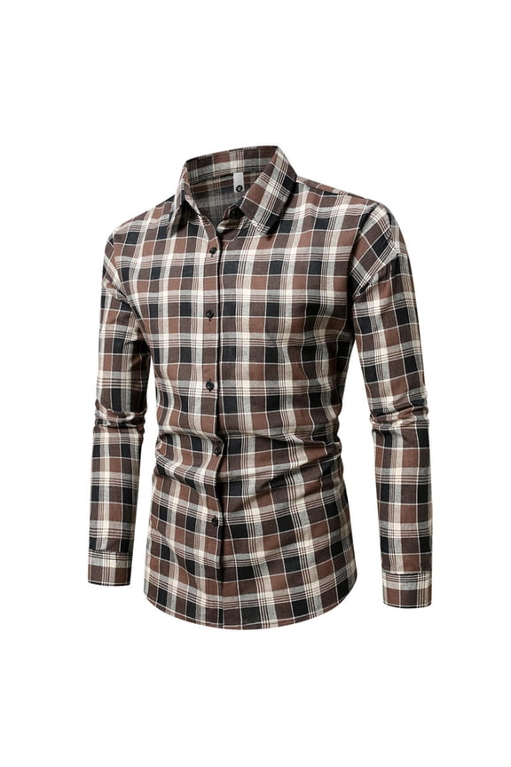 Mens Dress Shirts Wrinkle Free Long Sleeve 4-Way Stretch Button Down Shirs Plaid Button Up Shirts for Men formal Business Coffee