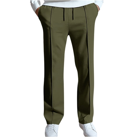 FRSASU Mens Elastic Waist Drawstring Sweatpants, Straight Leg Open Bottom Lounge Sweat Pants for Men Army Green